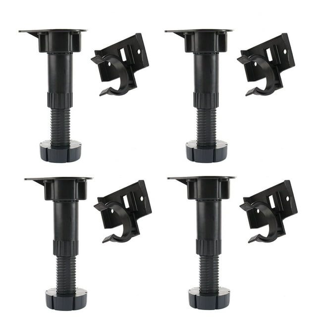 Unique Bargains 4pcs Black Adjustable Height Cabinet Cupboard Leg Foot for Kitchen Bathroom