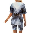 thumbnail image 4 of Summer Savings Clearance Sets! Xihbxyly 2 Piece Shorts Set for Women, Women's Tie-Dye Set Two-Piece Outfits V-Neck Blouse Short Sleeve Tops T Shirts Shorts Set Navy XXXL, 4 of 7