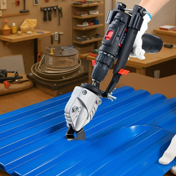360° Pivoting Head Metal Shear Drill Attachment - Sharp Blades for 18 GA Galvanized Steel, 20 GA Stainless Steel, Aluminum Plate, Plastic & Cardboard Cutting