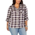 thumbnail image 1 of Style & Co. Womens Plaid Button Up Shirt, Purple, Plus Size, 1X, 1 of 1