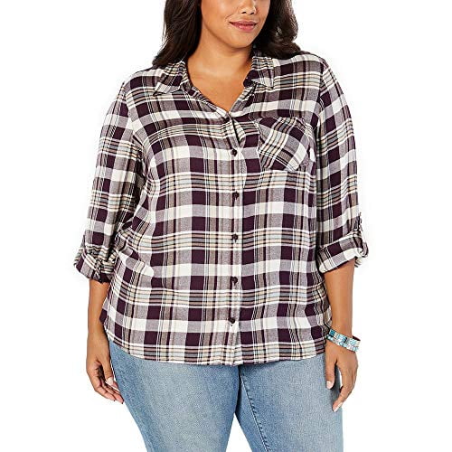 Style & Co. Womens Plaid Button Up Shirt, Purple, Plus Size, 1X