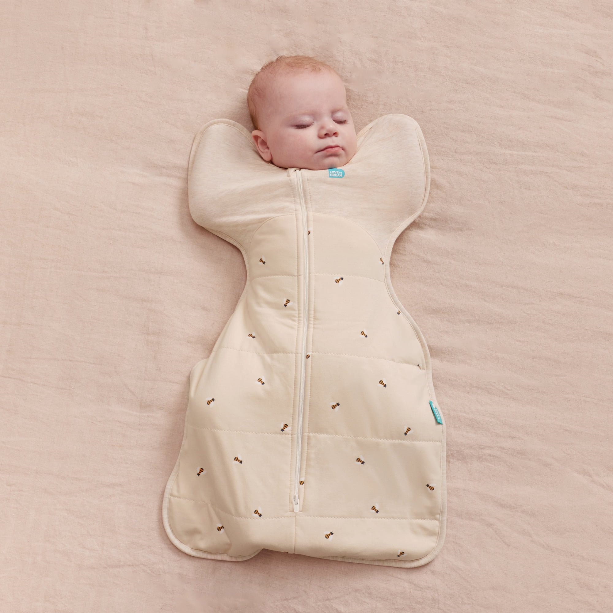 Love to Dream Swaddle Up Warm Cotton 2.5 TOG Baby Sleep Sack, Arms Up Design, Twin Zipper, Newborn 5-8.5 lbs, Oat Bees