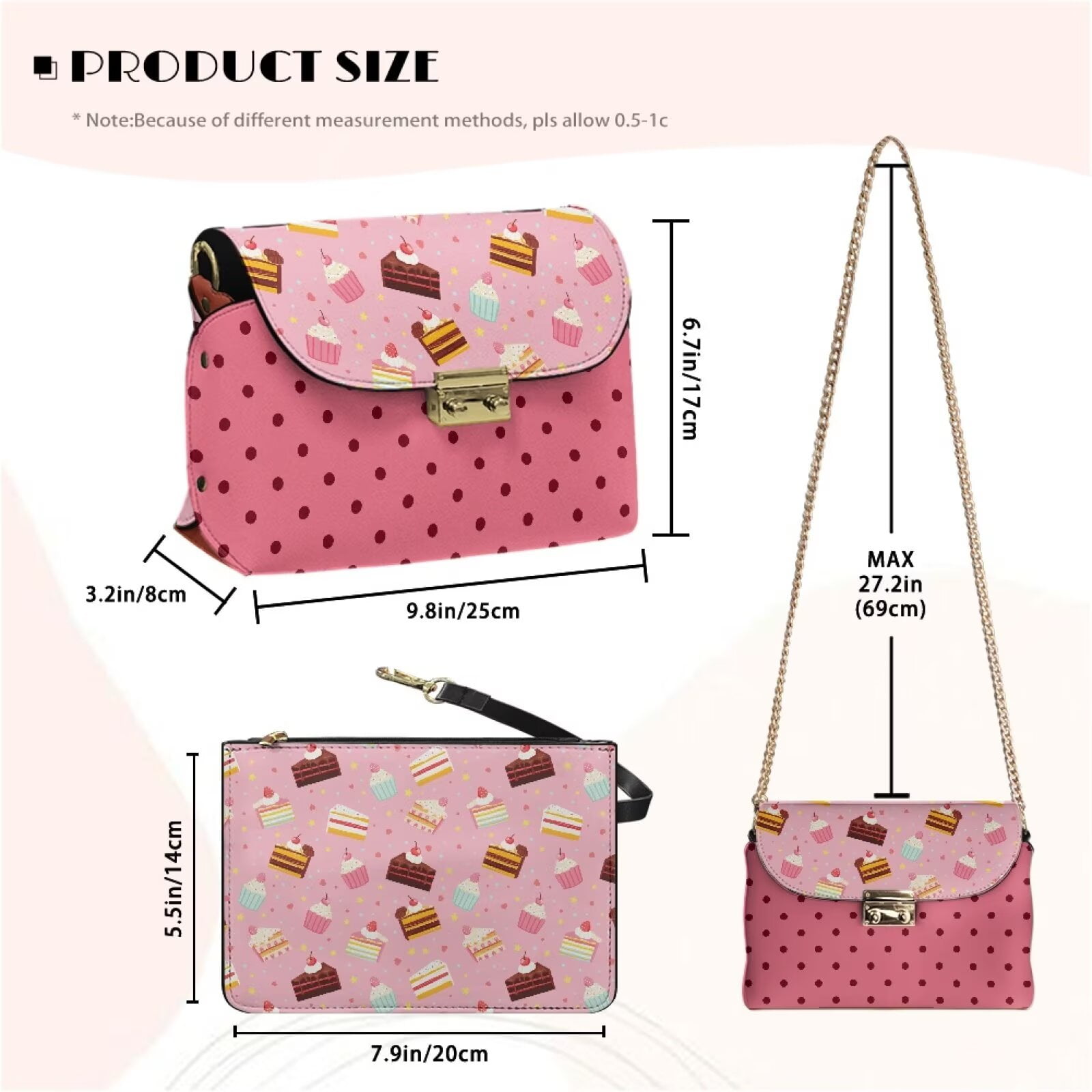 Pzuqiu Cake Print Women's Leather Crossbody Bag Lightness Versatile Quilted Leather Crossbody Bags for Women with Chain Strap Trendy Craftsmanship for Teen Girls-Women