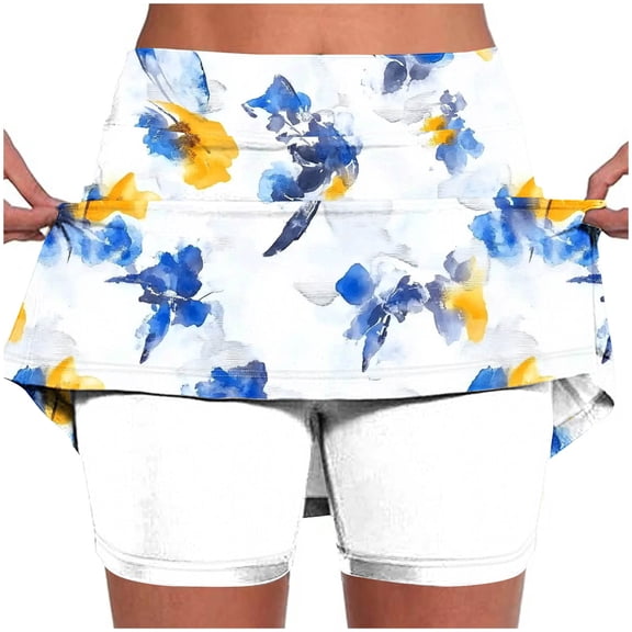 Mifsaly Skorts for Women with Pockets High Waist Yoga Pants Tennis Golf Athletic Skort Cute Floral Print Outdoor Workout Stretchy Pant S