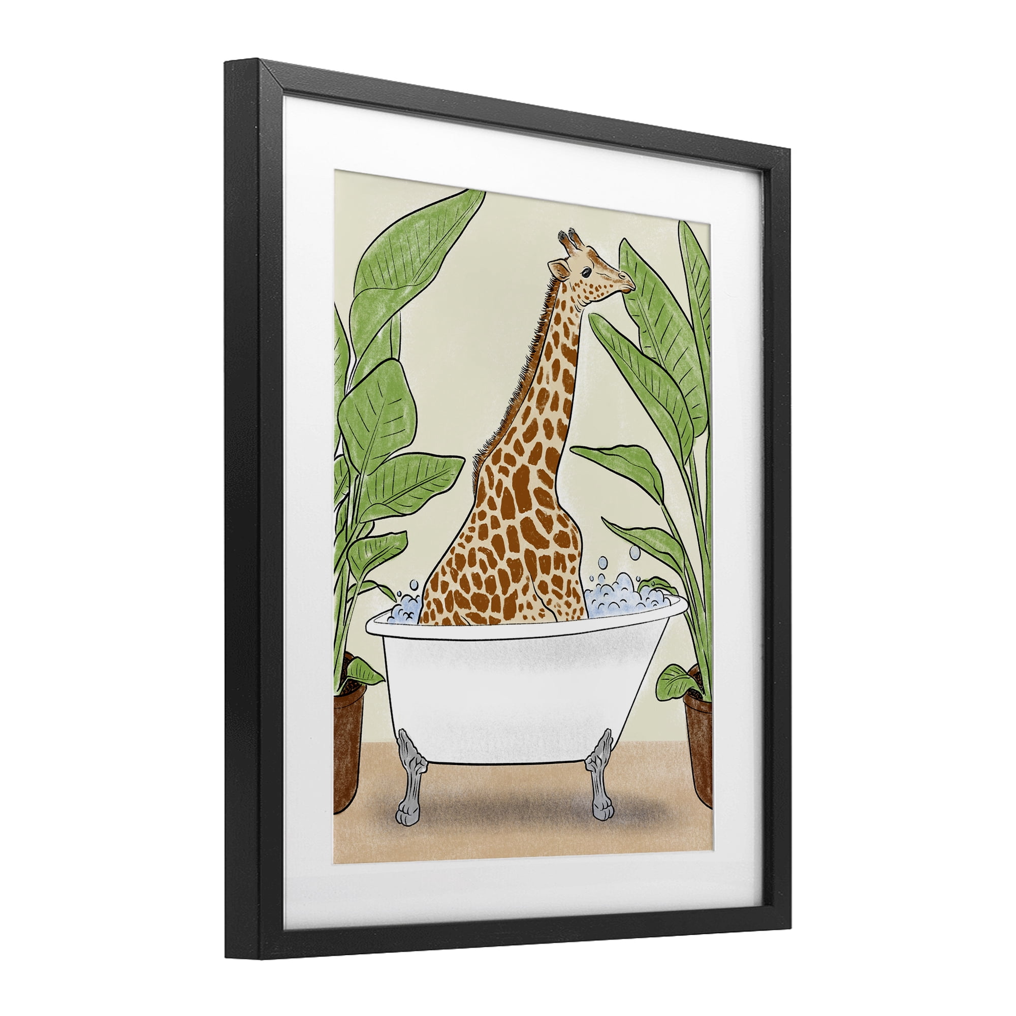 Stupell Industries Bathing Giraffe & Plants Black Framed Print Under Glass, design by Marcus Prime