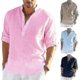thumbnail image 1 of Men's Long Sleeved Linen Shirt, Cotton And Linen Casual Shirt, S-5xl Top, 1 of 4