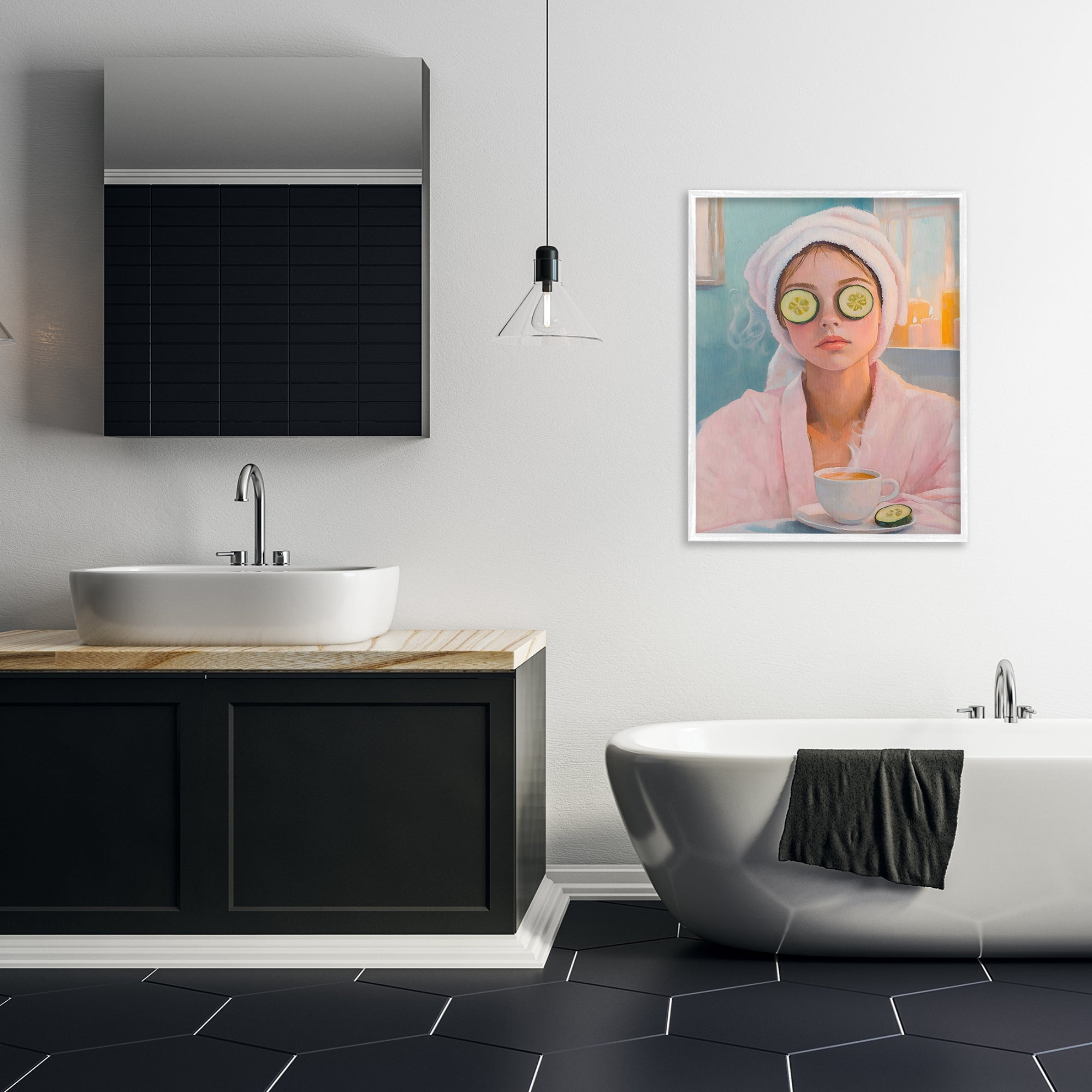 Stupell Industries Spa Day Cucumber Self Care White Framed Giclee Art, design by The Prints Vibe