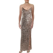 Betsy & Adam Womens Petites Sequined Ruched Evening Dress
