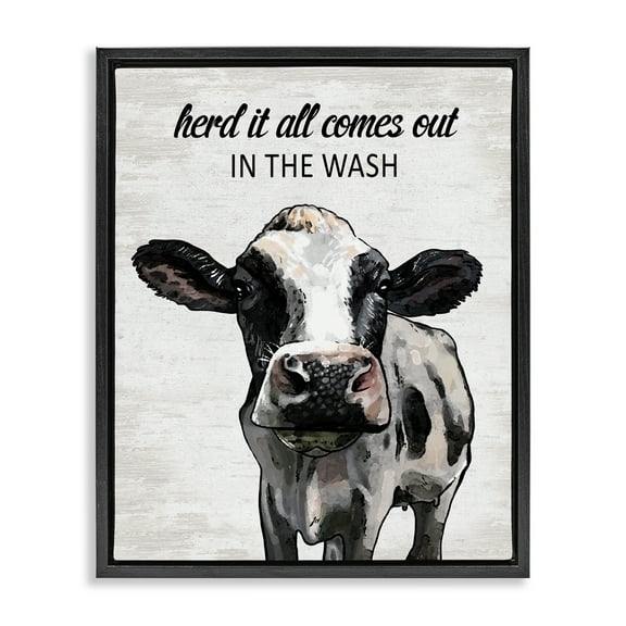 Stupell Industries Farm Animal Laundry Pun Quotes and Sayings Painting Black Floater Framed Canvas Art Print Wall Art, 17 x 21