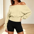thumbnail image 2 of cocolona Off Shoulder Cropped Sweatshirts for Women Solid Color Long Sleeve Casual Shirts Sporty Trendy Fall Outfits, 2 of 7