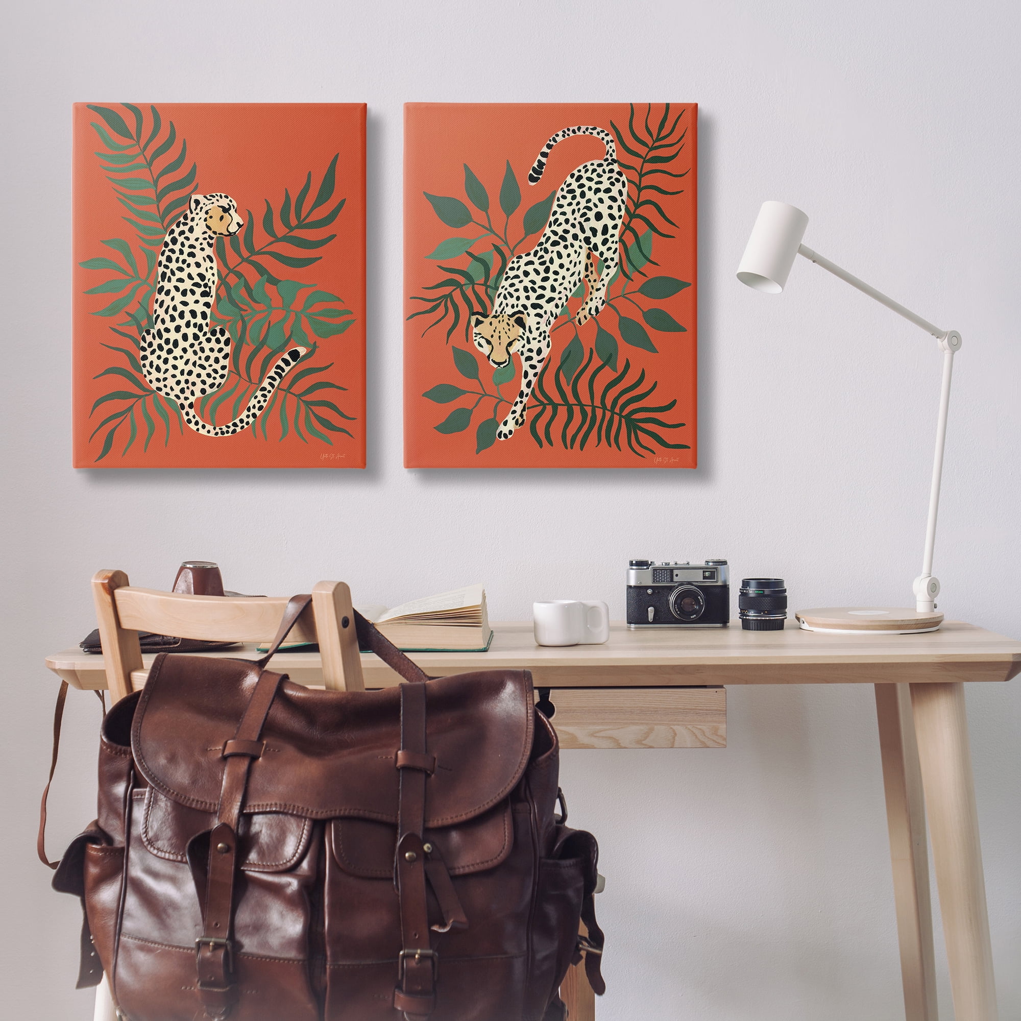 Stupell Industries Sitting Cheetah Prowling Jungle Animals Painting Wrapped Canvas Art Print Wall Art, 24 x 30, Set of 2