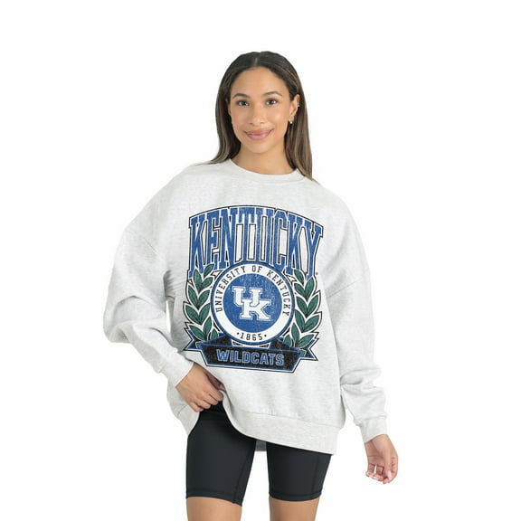 Women's Gameday Couture Gray Kentucky Wildcats Premium Fleece Drop Shoulder Oversized Pullover Sweatshirt