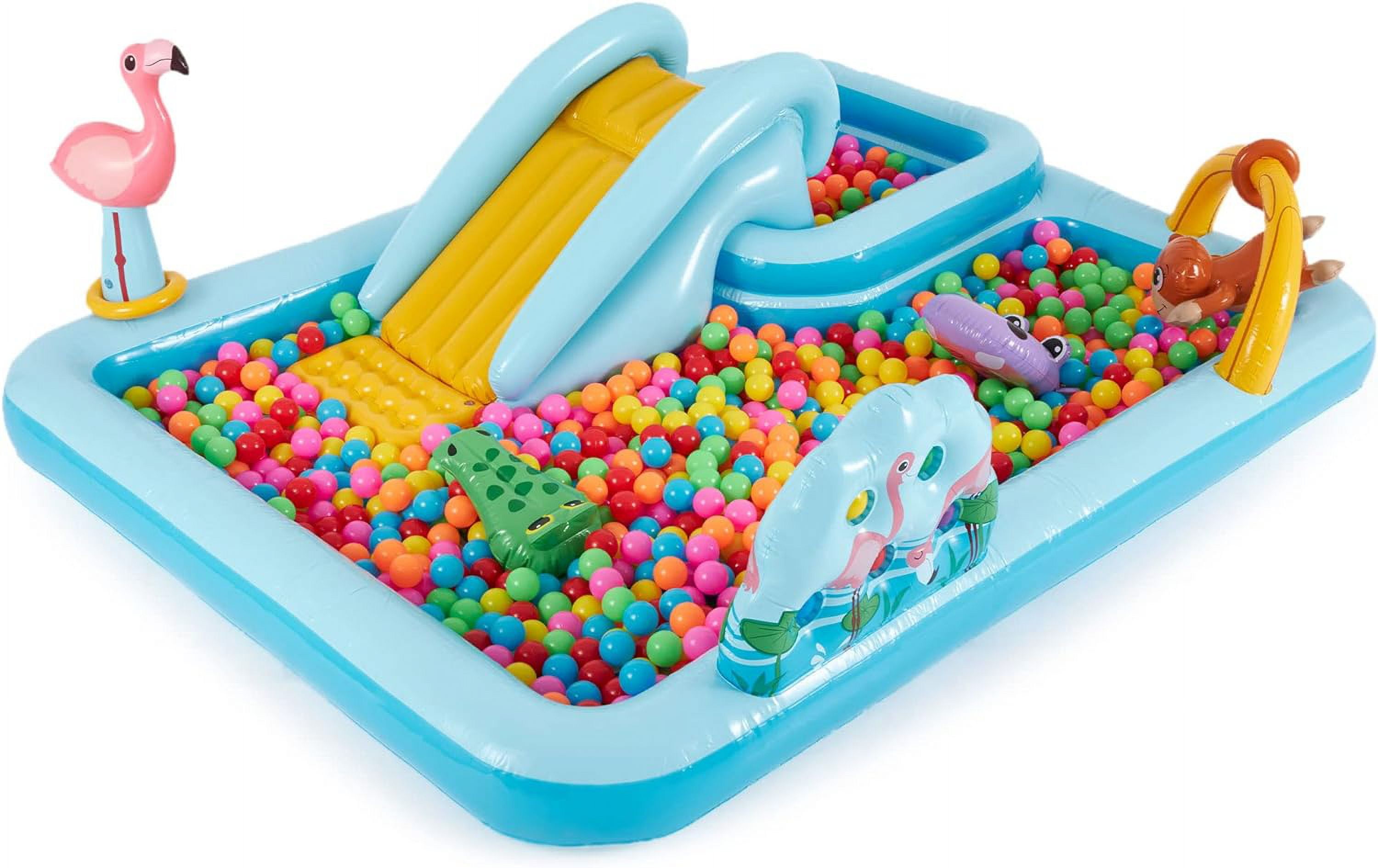 96" x 78" x 28" Inflatable Jungle Adventure Play Center Spray Kiddie Pool - Backyard Kids Water Slide, Outdoor Blow-Up Splash Pad for Toddlers