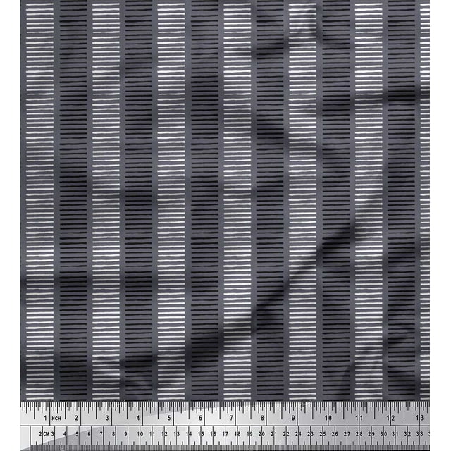 Soimoi Poly Georgette Fabric Stripe Block Print Fabric by The Yard 42 Inch Wide
