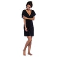 thumbnail image 2 of Women's Sleepwear Lightweight Super Soft Bamboo Short Sleeve V Neck Chiffon Detail Nightgown - Made in Turkey (Small, Black), 2 of 6