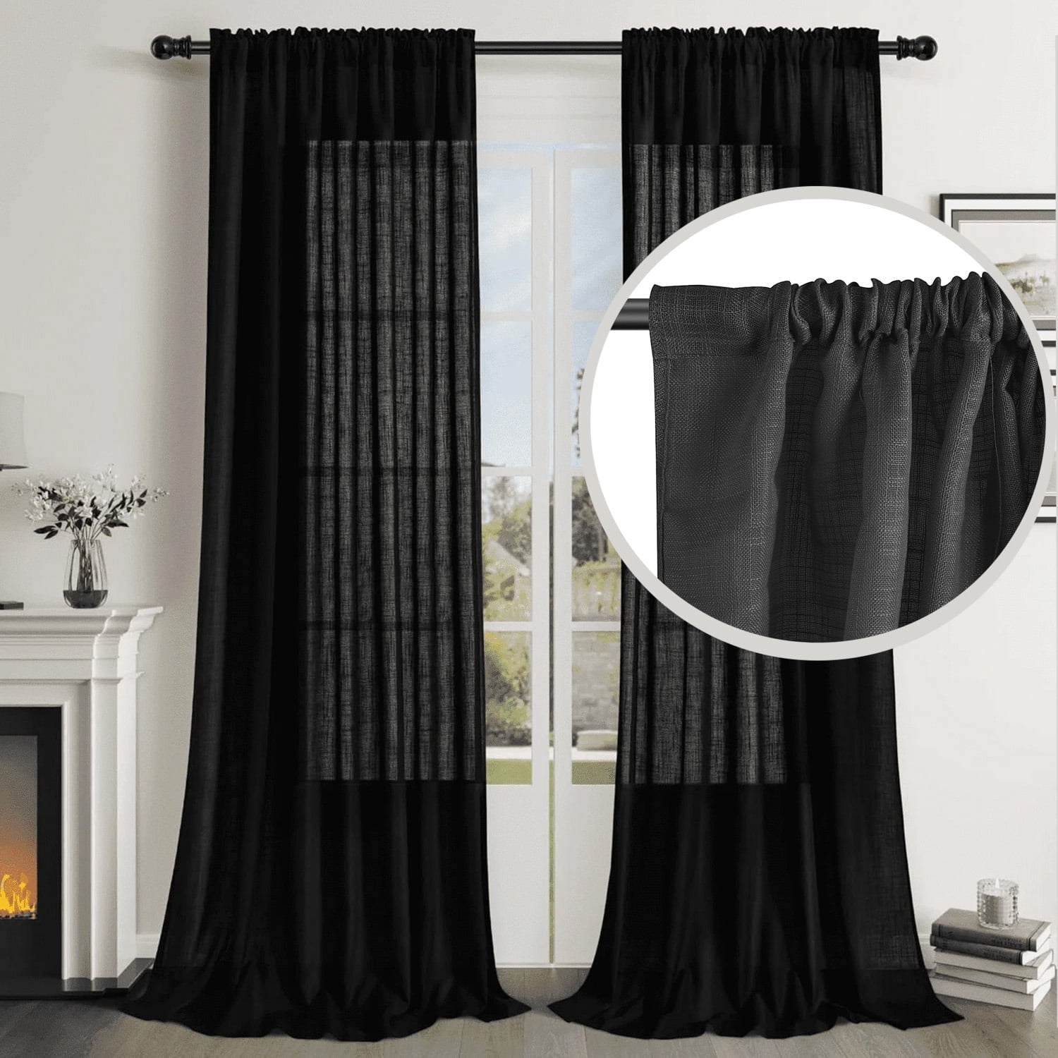 Linen Curtains for Living Room 2Panel Set Rod Pocket Light Filtering Privacy Neutral Semi Sheer Flax Linen Curtains Rustic Farmhouse Boho Decor Cotton Textured Gauze Drapes 52x63 Inch