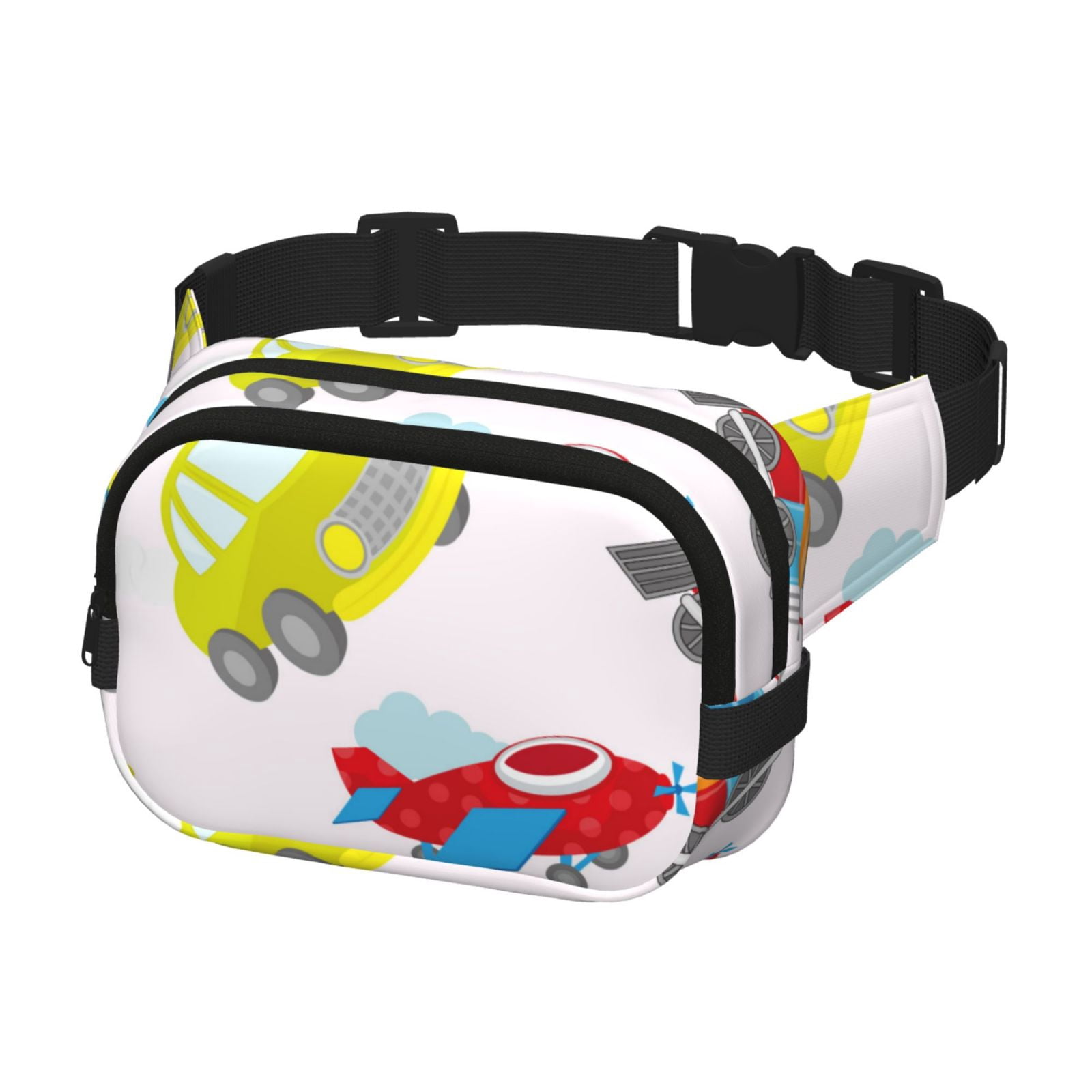 Picia Cute Transport Print Square Double-Layer Waist Bag Mini Adjustable Waist Belt Bag Exercise Running Travel Hiking