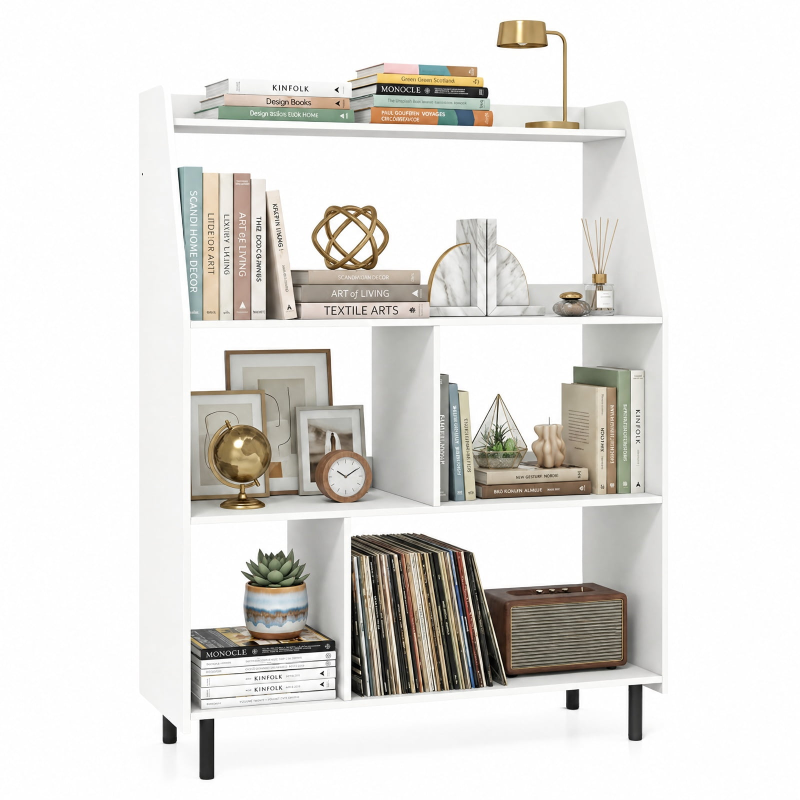 Furnibear 4-Tier Open Modern Bookcase with 2 Anti-Tipping Kits for Living Room Home Office Bedroom Display Storage Shelf, White