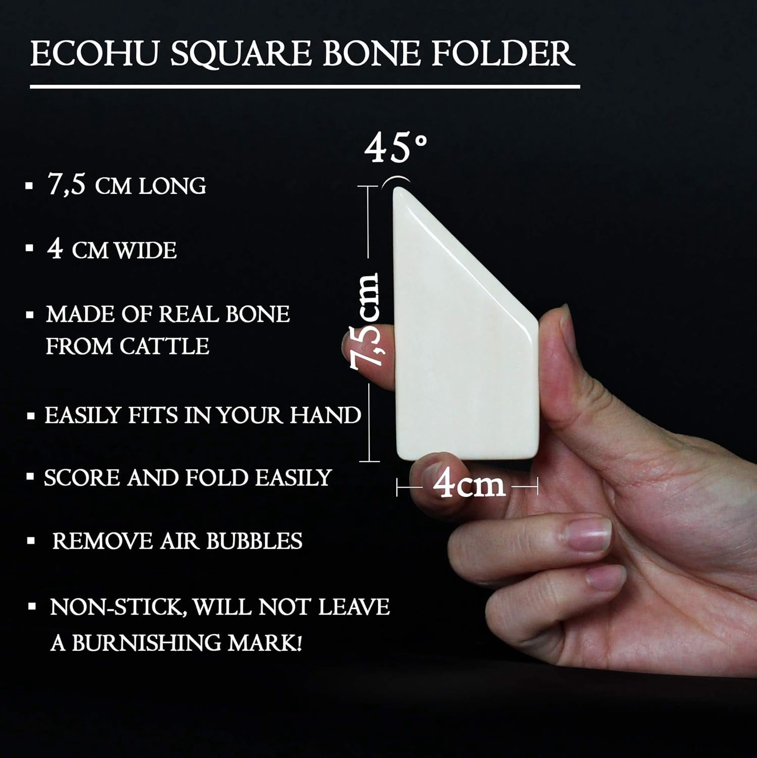 Square Bone Folder - Genuine Bone, Paper & Leather Crafts, Card Making, Origami, Bookbinding, Scrapbooking, Non-Scratch, Non-Stick