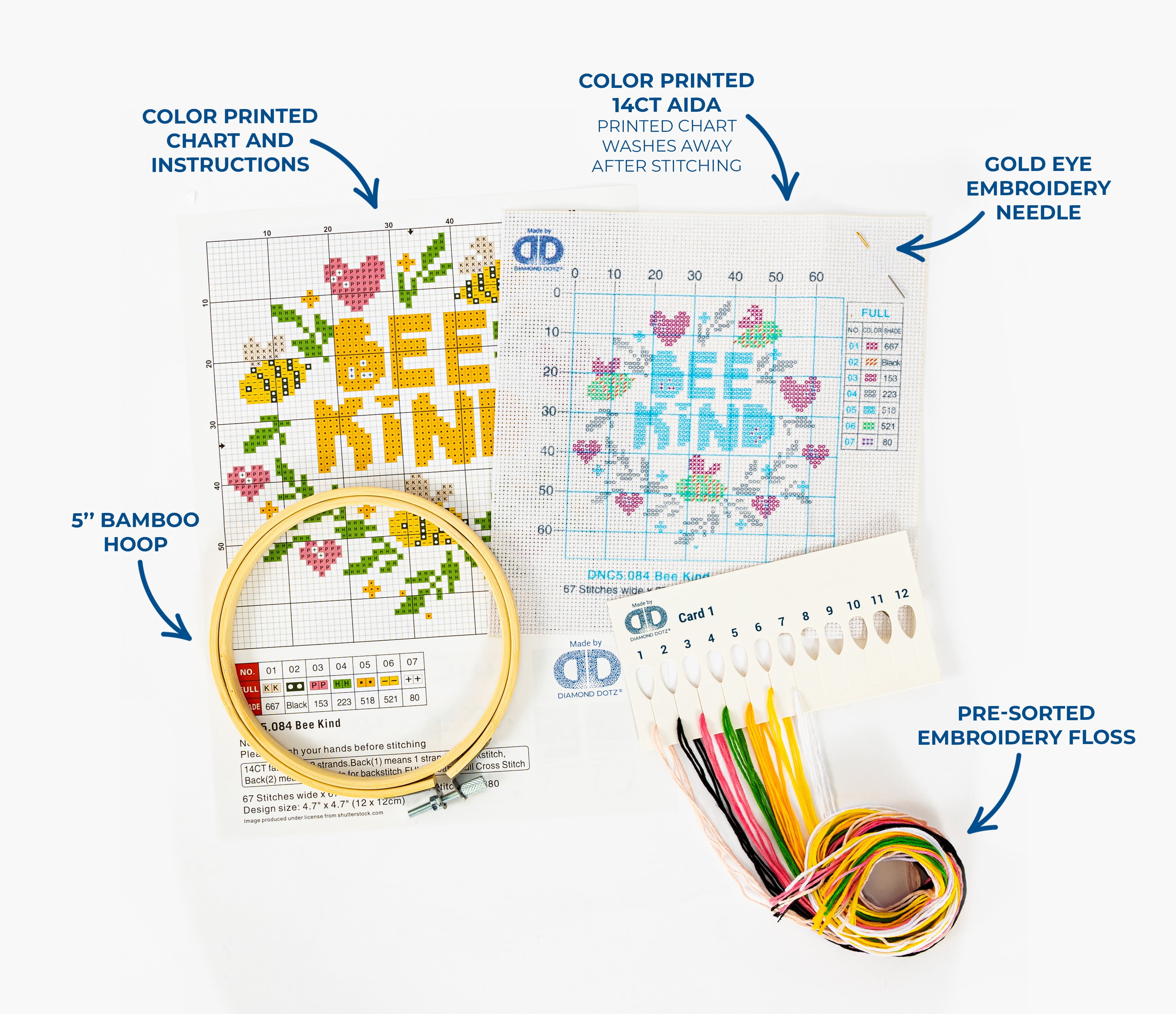 DIAMOND DOTZ® Bee Kind Special Edition No-Count Cross Stitch Kit - 5" Round