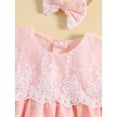 thumbnail image 6 of Little Girls  Casual Dress Toddler Half Sleeve Crew Neck Mesh Lace  Summer Princess Dress with Bowknot Headband For Birthday Party 6M-4Y, 6 of 9