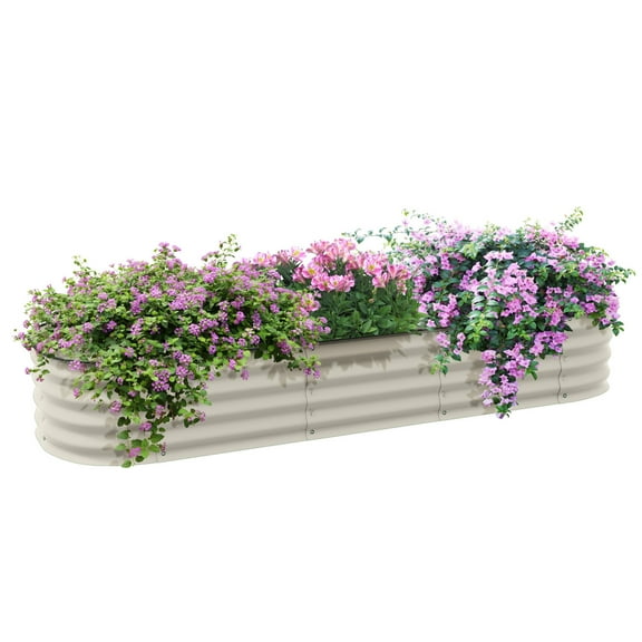 Galvanized Raised Garden Bed Kit, Outdoor Metal Plant Box for Flowers, Herbs, Vegetables, Cream