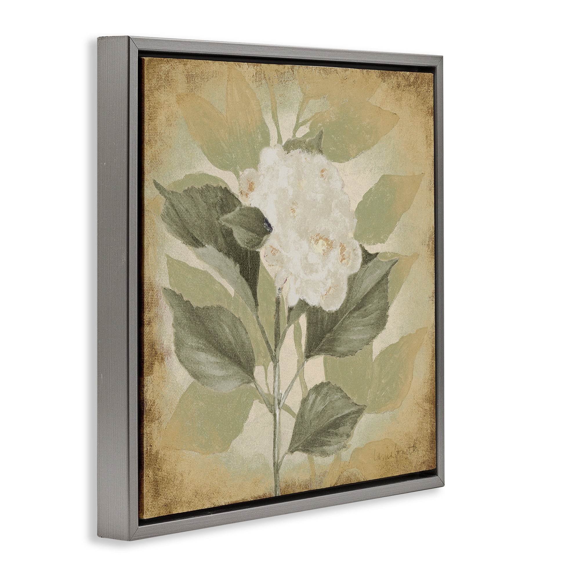 Stupell Industries Rustic Geranium Impression Plants & Flowers Painting Gray Floater Framed Canvas Art Print Wall Art, 18 x 18