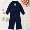 thumbnail image 2 of HAYIMI Girls Two Piece Long Sleeve Lapel Collar Sweatshirt And Pants Kids Playful Casual Outfit Sets Cozy Button Closure Everyday Wear Breathable Clothes Sets, 2 of 4