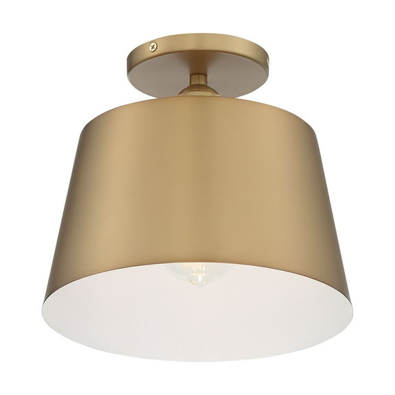 60/7322-Nuvo Lighting-Motif-1 Light Semi-Flush Mount in Transitional Style-10 Inches Wide by 9 Inches High-Brushed Brass/White Finish