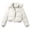 White, variant on Women Cropped Winter Puffer Coat, Solid‑Color Fuzzy‑Lined Quilted Hooded Zip‑Snap Casual Outerwear With Side Pockets for Cold Weather Travel