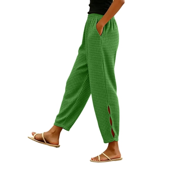Cmfcve Women's Plus Size Joggers Waffle Knit Elastic Waist Baggy Fit Casual Pants with Pockets