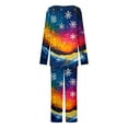 thumbnail image 5 of Puntoco Pijama para mujer, conjunto de pijama informal con cuello en V y pantalones largos con estampado navideño, 5 of 5