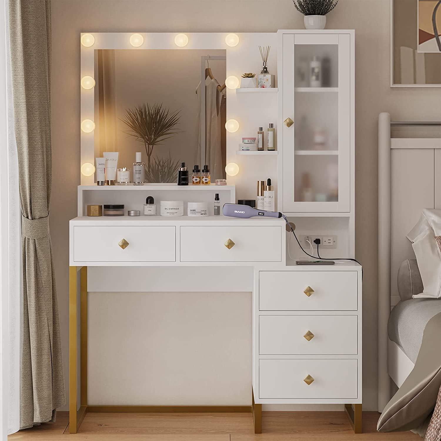 Tiptiper Vanity Table With Lighted Mirror And Charging