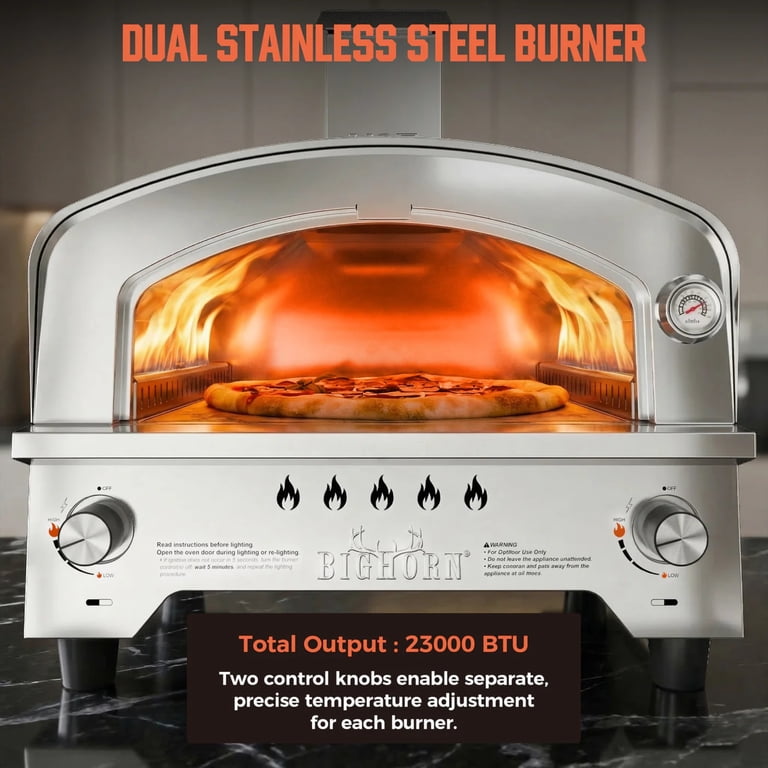 Big Horn Outdoors 13'' Stainless Steel Propane Gas Pizza Oven for