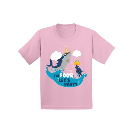 Awkward Styles Shark Birthday Shirt for Toddlers Cute Gifts for 4 Year Old Shark Birthday Party Shark Tshirt For Birthday Boy Shark Tshirt For Birthday Girl I'm 4 Shirts Kids 4th Birhday Party