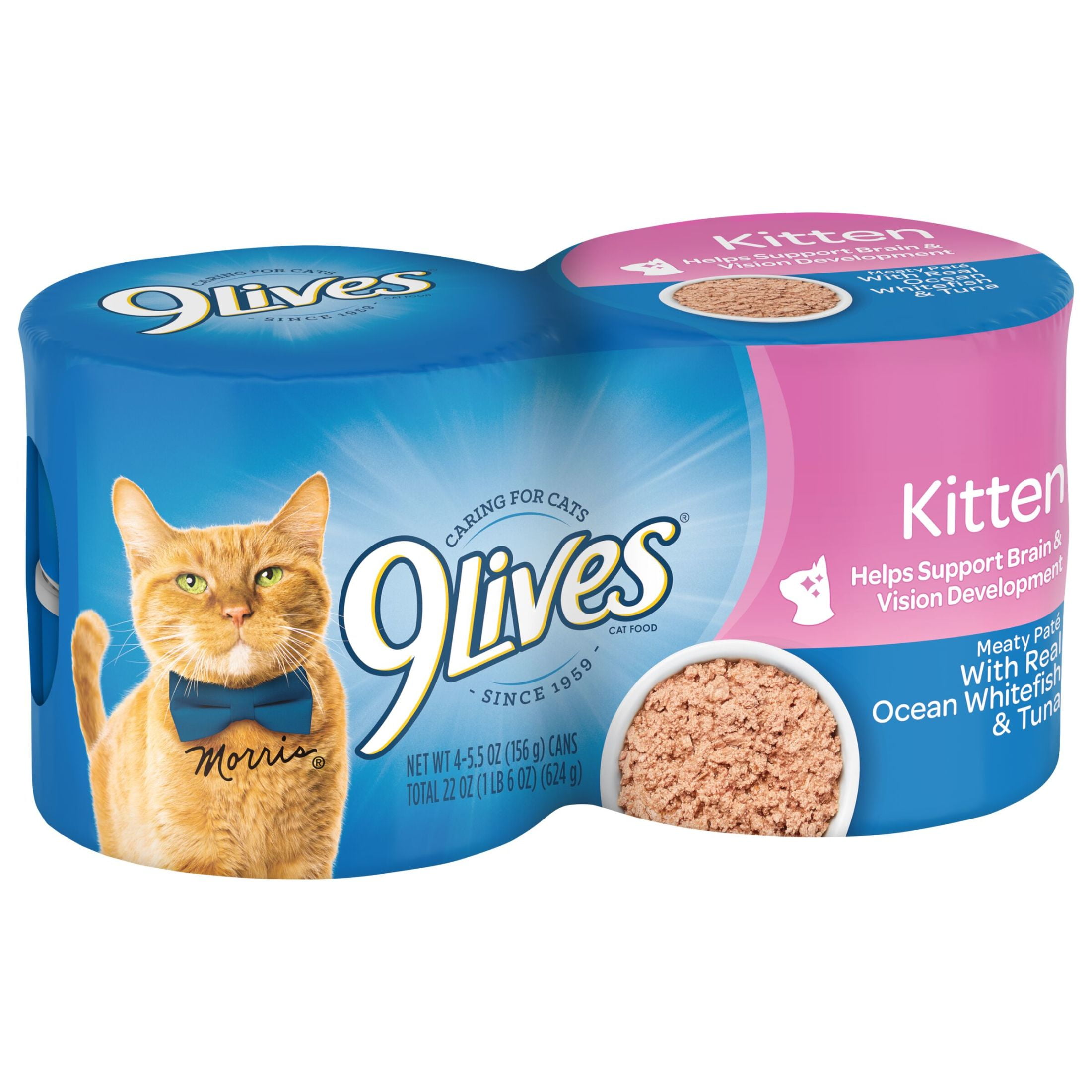9Lives Wet Kitten Food, Meaty Paté with Real Ocean Whitefish & Tuna, 5.5 Ounce Can (Pack of 4)