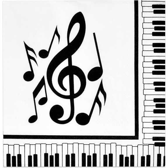 Gift Boutique 100 Count Musical Notes Cocktail Beverage Napkins Disposable Paper Decorative Black & White Music Piano Keys Dessert Napkin Karaoke