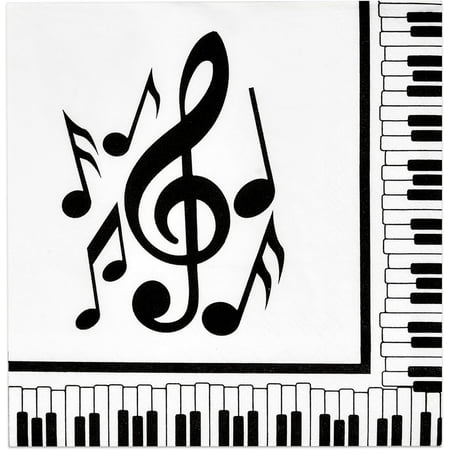 Gift Boutique 100 Count Musical Notes Cocktail Beverage Napkins Disposable Paper Decorative Black & White Music Piano Keys Dessert Napkin Karaoke