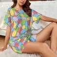 thumbnail image 4 of Xecao Colorful Easter eggs Pattern Women's Short Sleeve Pajama Set Soft Sleepwear Lounge Set with Button Front Top and Drawstring Shorts with Pockets-3X-Large, 4 of 5