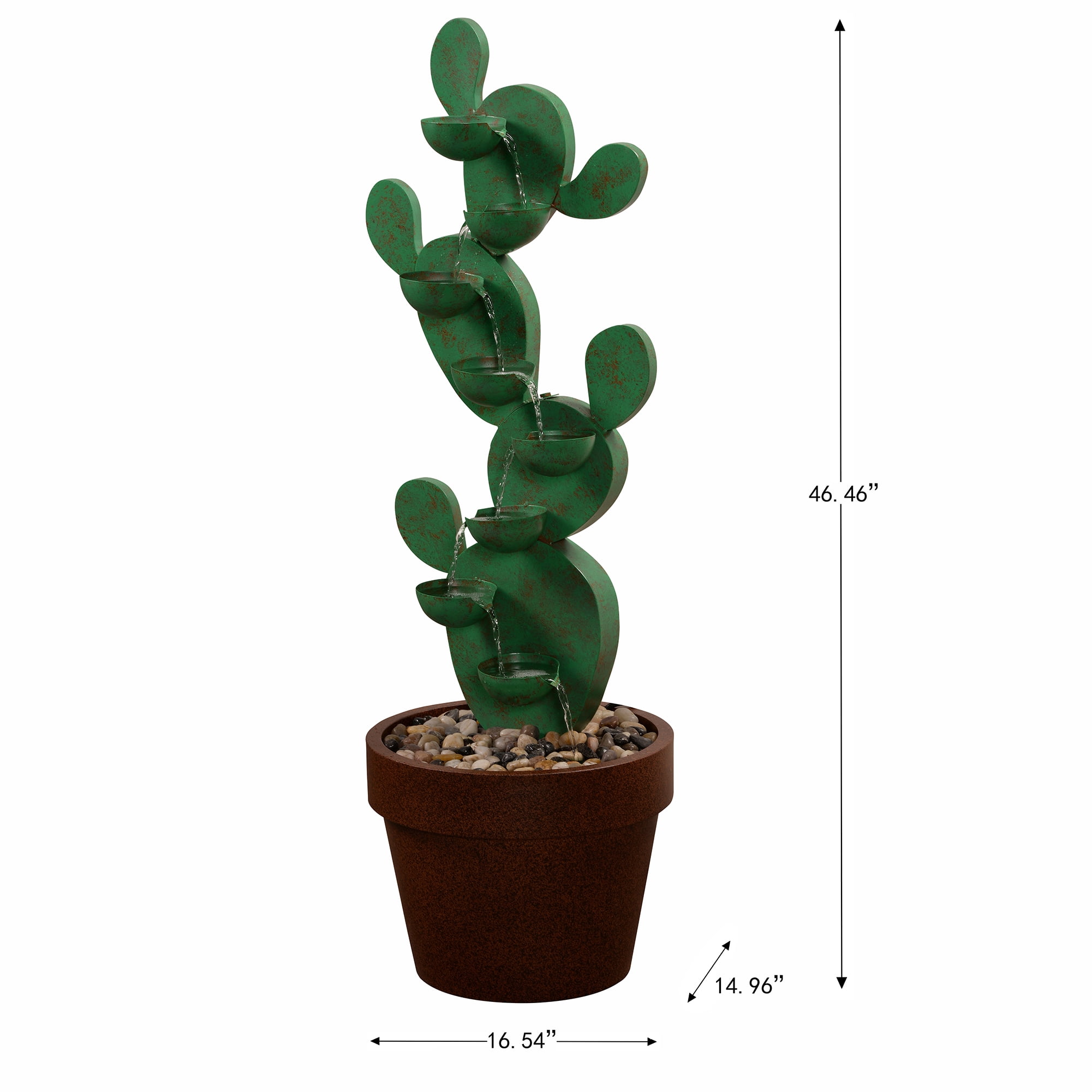 Metal Cactus Fountain with River Stones - Outdoor