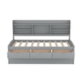 thumbnail image 4 of Twin Size Wooden Captain Bed with Built-in Bookshelves,Solid Wood Platform Bed Frame with Three Storage Drawers and Trundle,Light Grey, 4 of 9