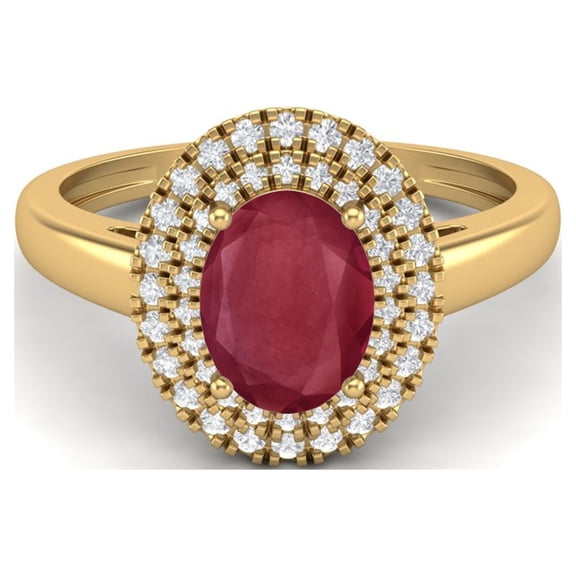 Mooneye 2.10 Cts Oval Ruby Solitaire 925 Sterling Silver Gold Vermeil Halo Women Valentine Ring