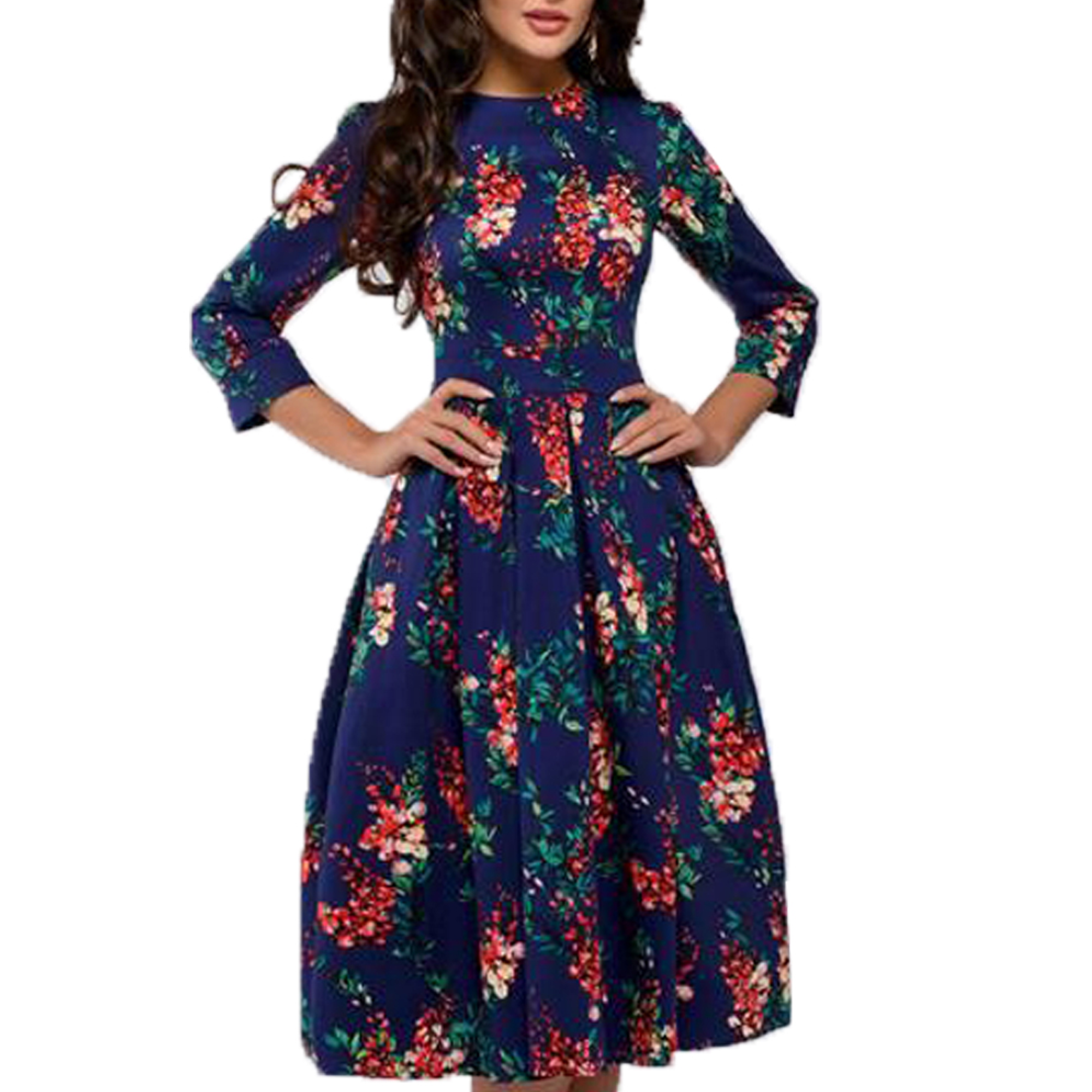 Merqwadd Womens Floral Printed Tunic Flared Midi Dress - Walmart.com
