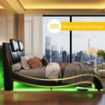 thumbnail image 3 of VanAcc Queen Floating Bed Frame With LED Lights, Modern Faux Leather Upholstered Platform Bed, Black, 3 of 8