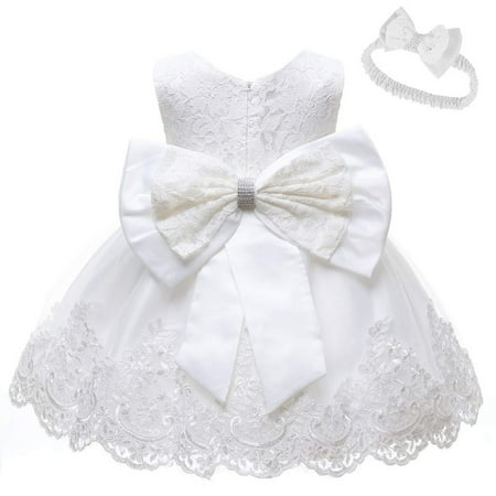 

Newborn Baby Girl Tulle Princess Wedding Dress Toddler Girls Formal Bowknot Baptism Birthday Gown with Headwear