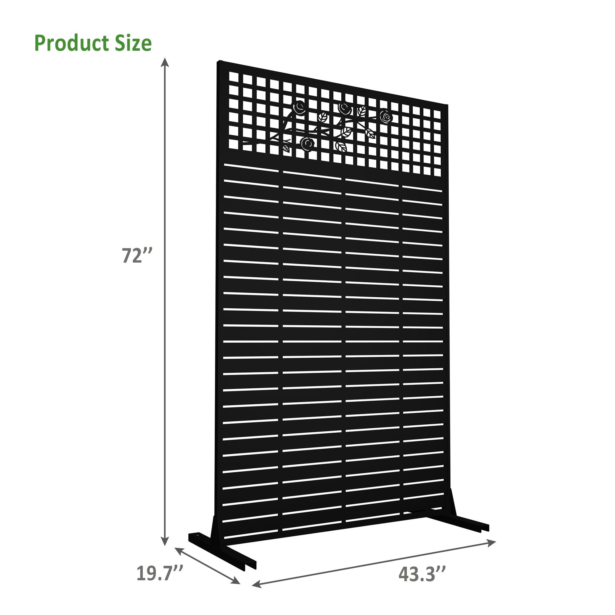 Mintazer 72" H Metal Privacy Screen with Rose Pattern, Outdoor Patio Privacy Fence Room Divider, Black