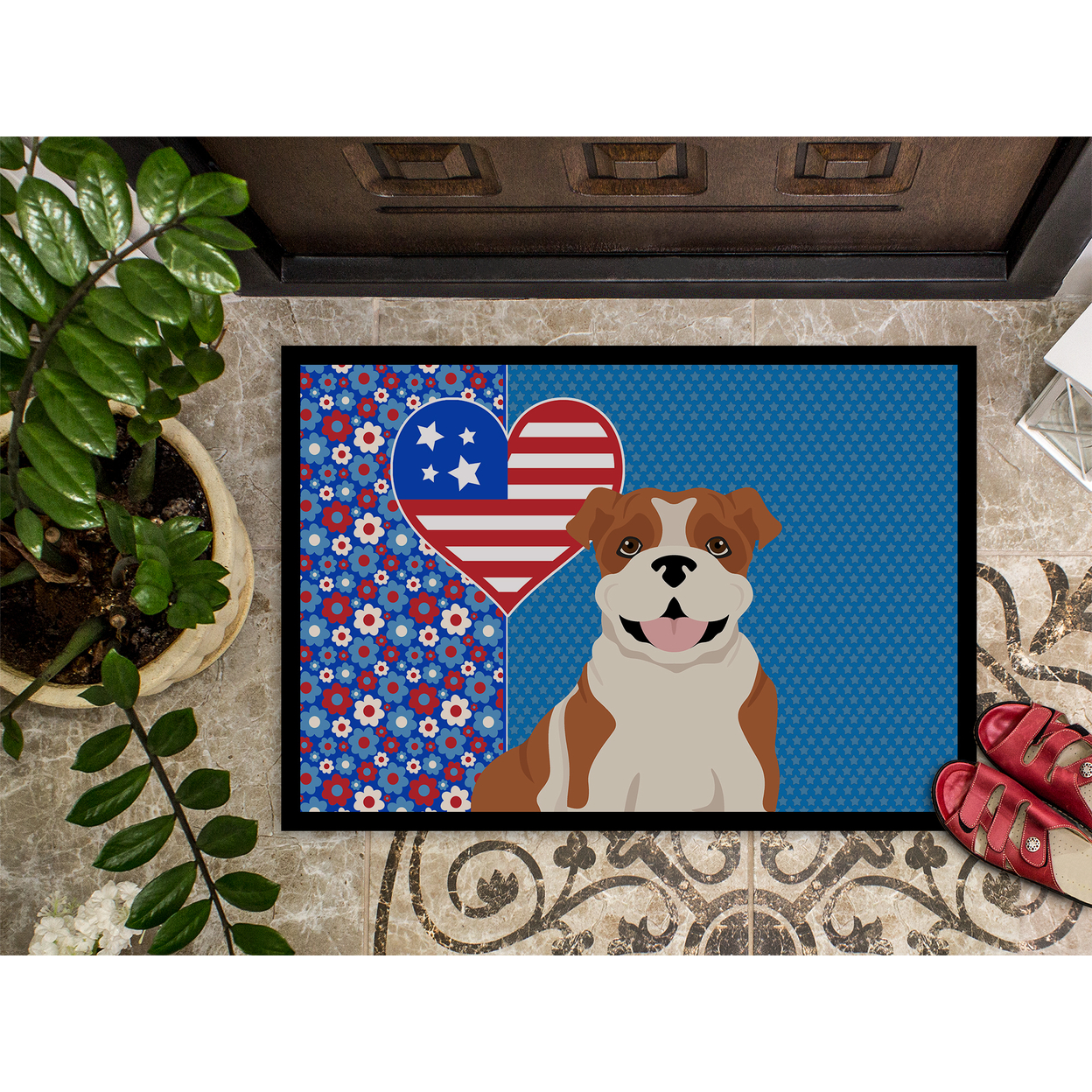 Red English Bulldog Indoor or Outdoor Mat 24x36 36 in x 24 in