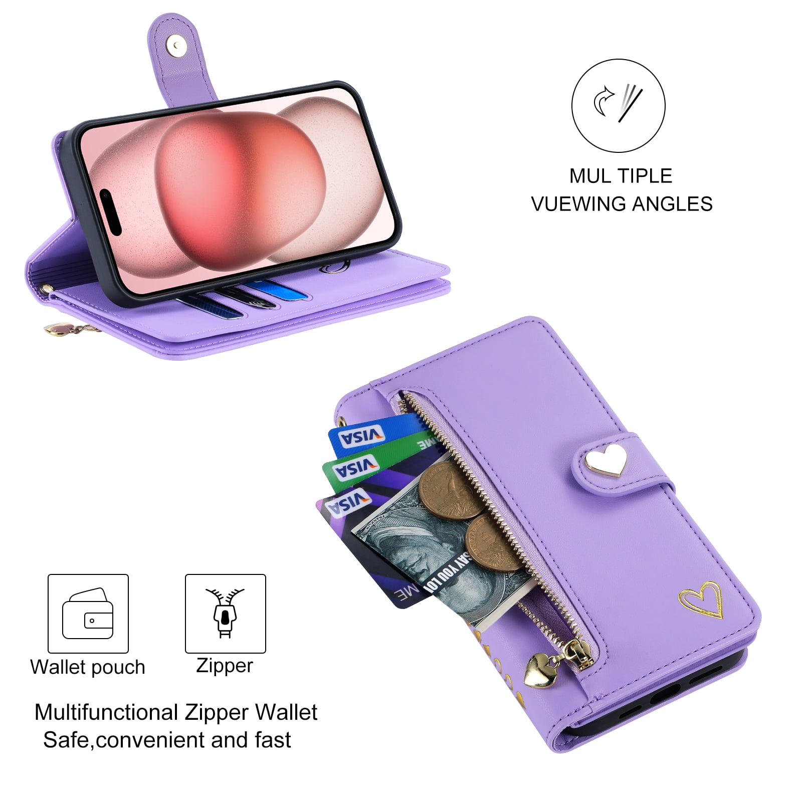 Case for Samsung Galaxy S10 Lite Wallet phone case with zipper pocket, wrist strap, flip cover and built-in card slots.
