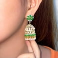 thumbnail image 3 of Indian Gold Plated Multicolor CZ Round Long Earrings Women Ethnic Jewellery, 3 of 8