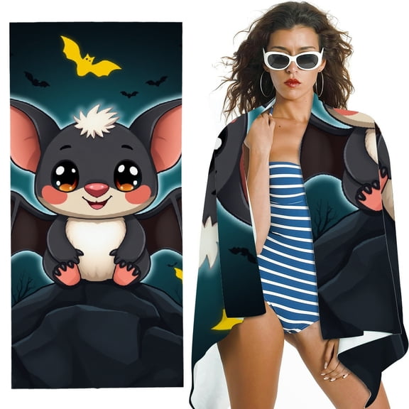 RKSupls Cute Cartoon Bat Halloween Microfiber Beach Towel, Extra Large Quick Dry Lightweight Absorbent Towel for Travel Swimming Camping, Soft Super Absorbent- 30x60 in
